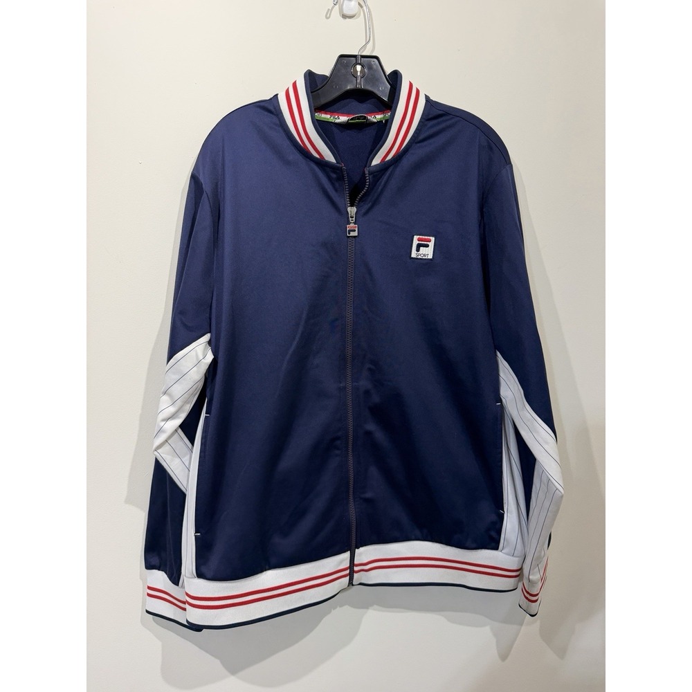 Vintage FILA Sport Track Jacket Size L Blue Full Zip Warm Up Top Tony Sopranos